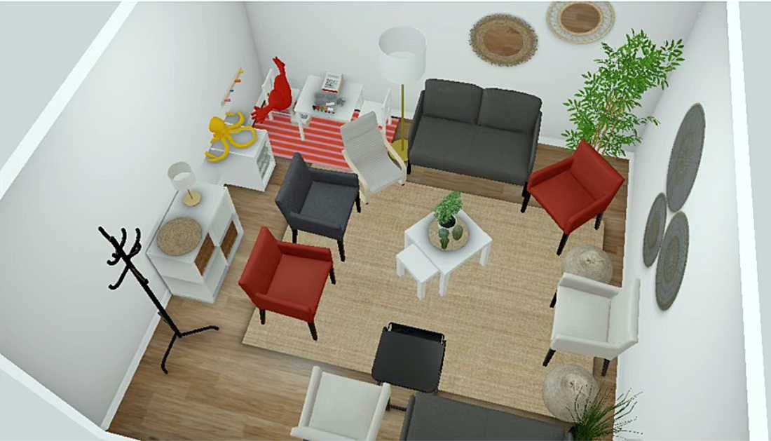 Projet d'aménagement chaleureux pour accueillir les familles lors de l’accueil, des rendez-vous Projets Personnalisés, des entretiens